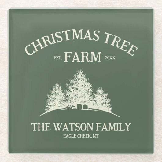 Aangepaste Familienaam Kerstboom Boerderij Retro Glazen Onderzetter (Voorkant)