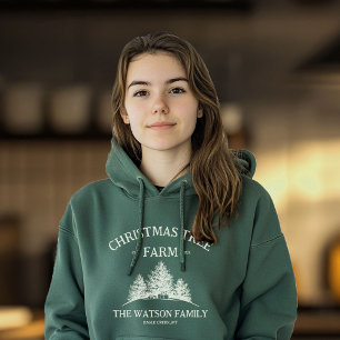 Aangepaste Familienaam Kerstboom Boerderij Retro Hoodie