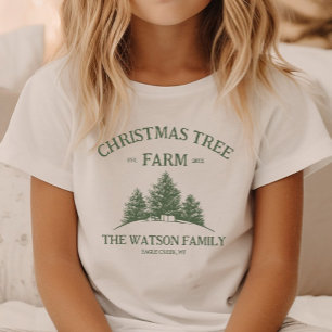 Aangepaste Familienaam Kerstboom Boerderij Retro T-shirt