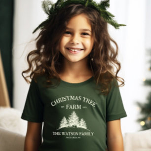 Aangepaste Familienaam Kerstboom Boerderij Retro T-shirt