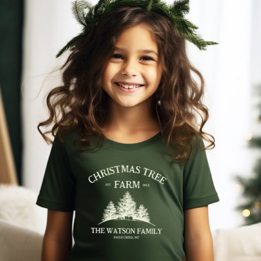 Aangepaste Familienaam Kerstboom Boerderij Retro T-shirt