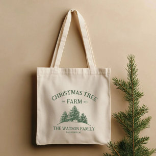 Aangepaste Familienaam Kerstboom Boerderij Retro Tote Bag