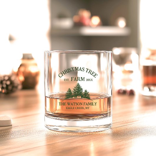 Aangepaste Familienaam Kerstboom Boerderij Retro Whisky Glas