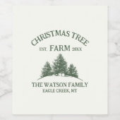 Aangepaste Familienaam Kerstboom Boerderij Retro Wijn Etiket (Enkel label)