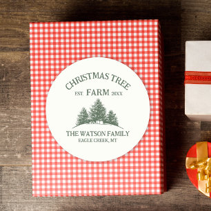 Aangepaste familienaam Kerstboomgaard Retro Ronde Sticker