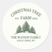Aangepaste familienaam Kerstboomgaard Retro Ronde Sticker (Voorkant)