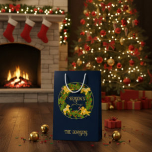Aangepaste Familienaam Kerstkrans Gift Bag Medium Cadeauzakje