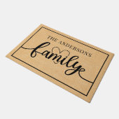 Aangepaste familienaam L Black Script Heart Rustic Deurmat (Schuin)