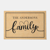Aangepaste familienaam L Black Script Heart Rustic Deurmat (Voorkant)
