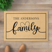 Aangepaste familienaam L Black Script Heart Rustic Deurmat