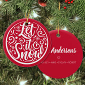 Aangepaste familienaam Laat het kerstrood sneeuwen Keramisch Ornament