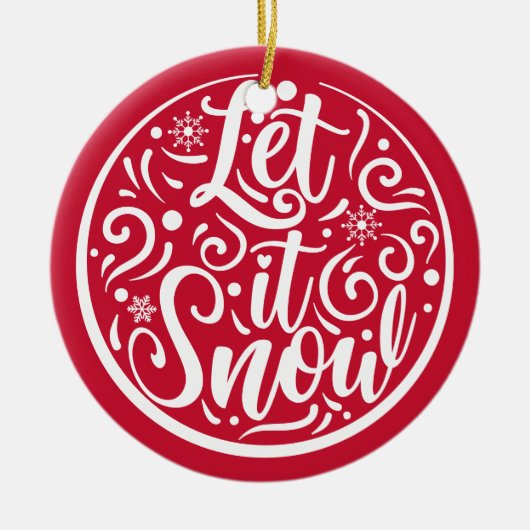 Aangepaste familienaam Laat het kerstrood sneeuwen Keramisch Ornament (Voorkant)