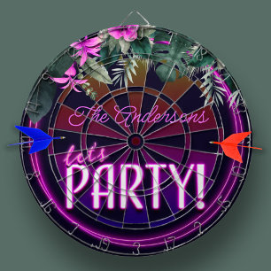 Aangepaste familienaam Let's Party Roze Neon Tropi Dartbord