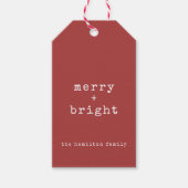 Aangepaste familienaam Merry + Bright Christmas Cadeaulabel (Voorkant)