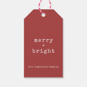 Aangepaste familienaam Merry + Bright Christmas Cadeaulabel (Achterkant)