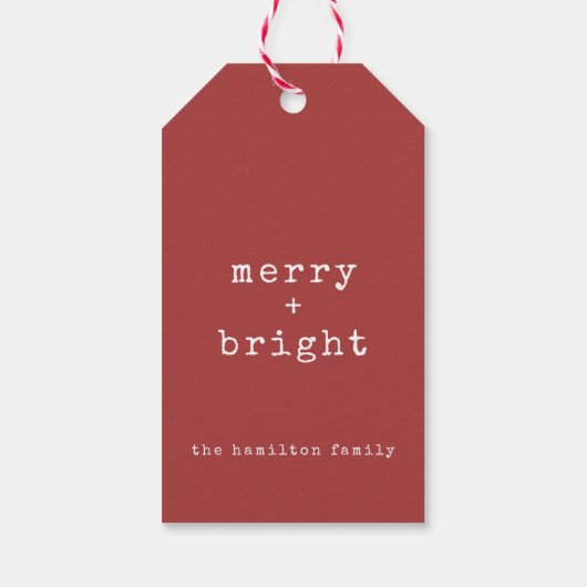 Aangepaste familienaam Merry + Bright Christmas Cadeaulabel (Achterkant)