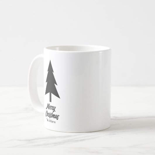 aangepaste familienaam Merry Christmas Zwart Wit Koffiemok (Voorkant links)