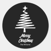 aangepaste familienaam Merry Christmas Zwart Wit Ronde Sticker (Voorkant)