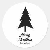 aangepaste familienaam Merry Christmas Zwart Wit Ronde Sticker (Voorkant)