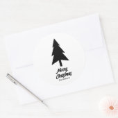 aangepaste familienaam Merry Christmas Zwart Wit Ronde Sticker (Envelop)