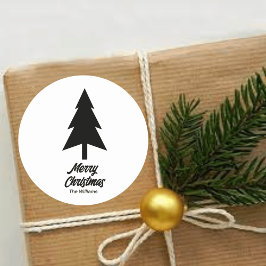 aangepaste familienaam Merry Christmas Zwart Wit Ronde Sticker