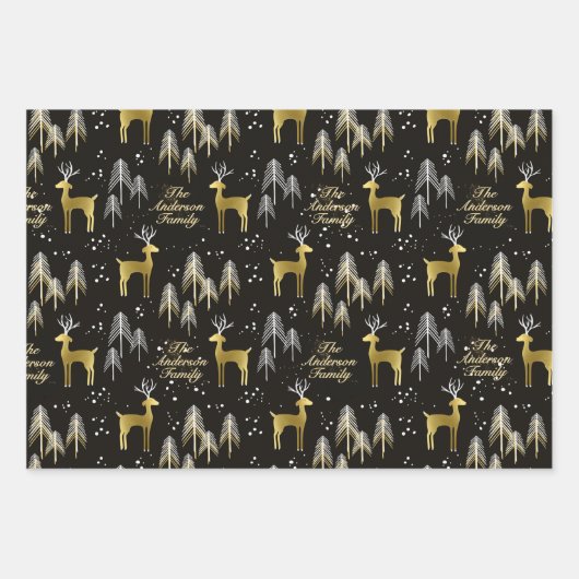 Aangepaste familienaam Metallic Gold Kerstcadeau Inpakpapier Vel (Voorkant)