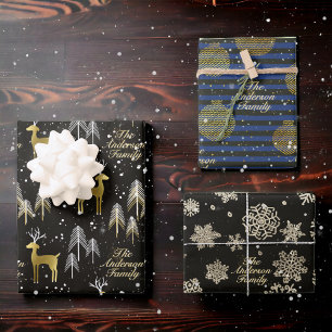 Aangepaste familienaam Metallic Gold Kerstcadeau Inpakpapier Vel