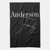 Aangepaste familienaam Modern Zwart-wit Theedoek (Verticaal)