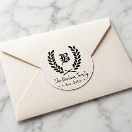 Aangepaste familienaam Monogram Classic ronde Stic Sticker