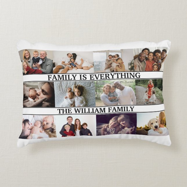 Aangepaste familienaam, monogram en foto's van 12 accent kussen (Voorkant)
