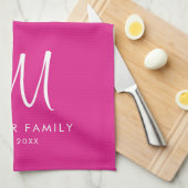 Aangepaste familienaam Monogram Sjabloon Trendy ro Theedoek (Quarter Fold)