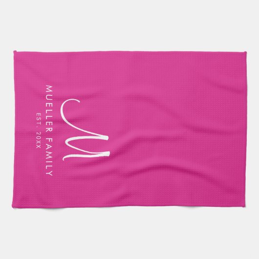 Aangepaste familienaam Monogram Sjabloon Trendy ro Theedoek (Horizontaal)