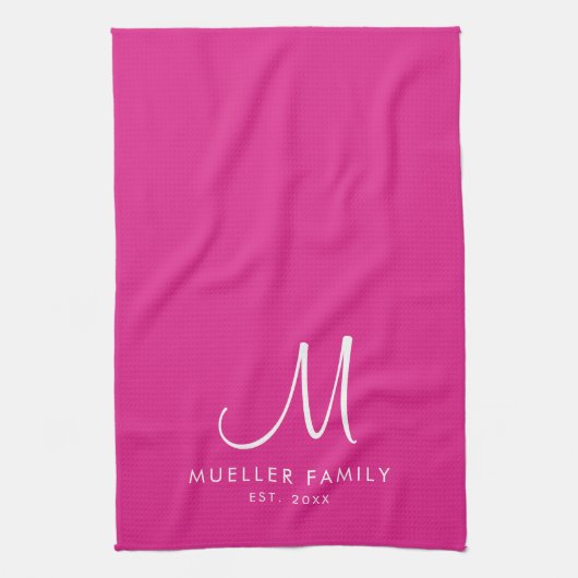 Aangepaste familienaam Monogram Sjabloon Trendy ro Theedoek (Verticaal)