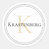 Aangepaste familienaam Monogram Wit Zwart Cream Ronde Sticker (Voorkant)