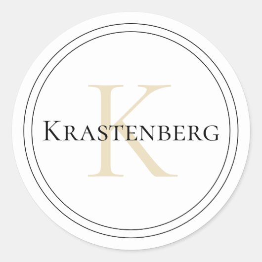 Aangepaste familienaam Monogram Wit Zwart Cream Ronde Sticker (Voorkant)