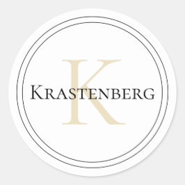 Aangepaste familienaam Monogram Wit Zwart Cream Ronde Sticker
