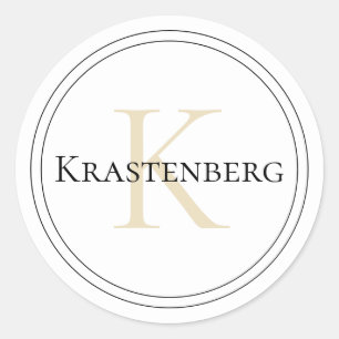Aangepaste familienaam Monogram Wit Zwart Cream Ronde Sticker