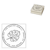 Aangepaste familienaam & Monstera Leaf retouradres Rubberstempel (Gestempeld)