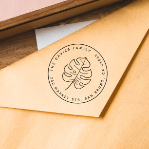 Aangepaste familienaam & Monstera Leaf retouradres Rubberstempel