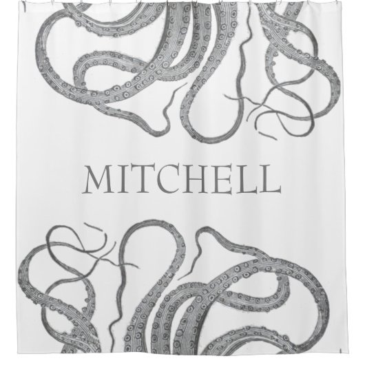 Aangepaste familienaam nautische octopus kraken douchegordijn (Voorkant)