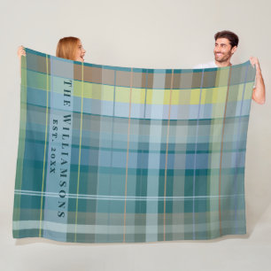 Aangepaste familienaam Oprichtingsjaar Plaid Check Fleece Deken