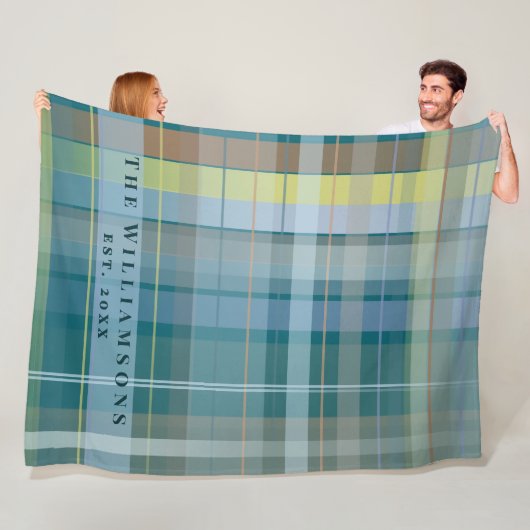 Aangepaste familienaam Oprichtingsjaar Plaid Check Fleece Deken (In situ)