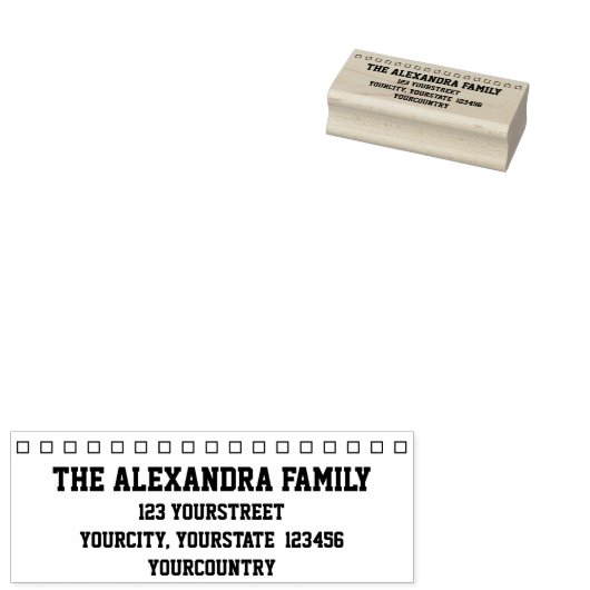 Aangepaste familienaam plus adres, met vierkanten rubberstempel (Gestempeld)