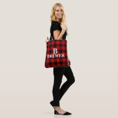 Aangepaste familienaam Red Tartan Canvas tas (Op model)