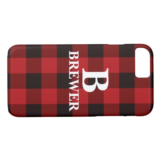 Aangepaste familienaam Red Tartan iPhone Case (Achterkant (Horizontaal))