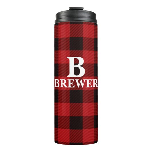 Aangepaste familienaam Red Tartan Thermal Tumbler Thermosbeker (Voorkant)
