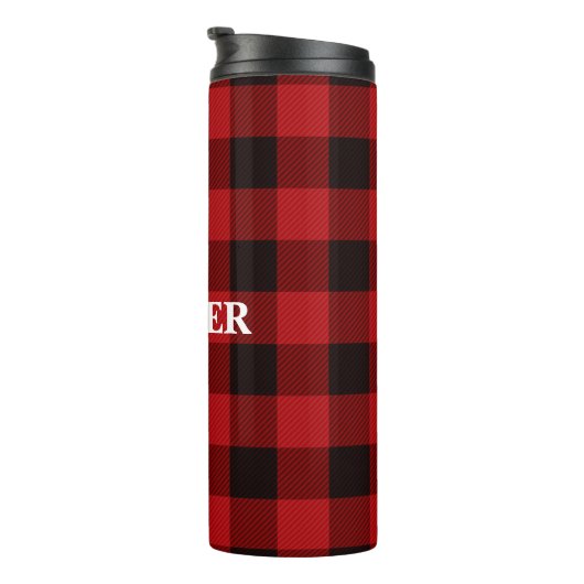Aangepaste familienaam Red Tartan Thermal Tumbler Thermosbeker (Geroteerd rechts)
