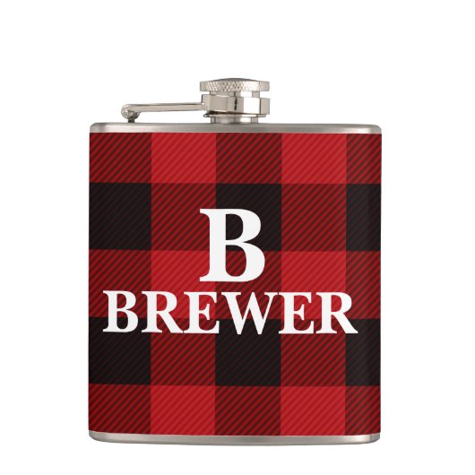 Aangepaste familienaam Red Tartan Vinyl Flask Heupfles (Voorkant)