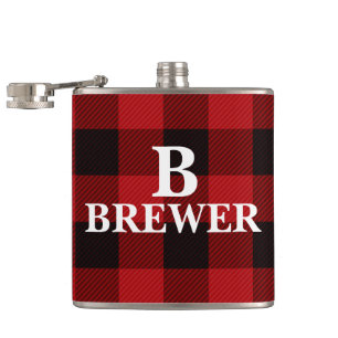 Aangepaste familienaam Red Tartan Vinyl Flask Heupfles