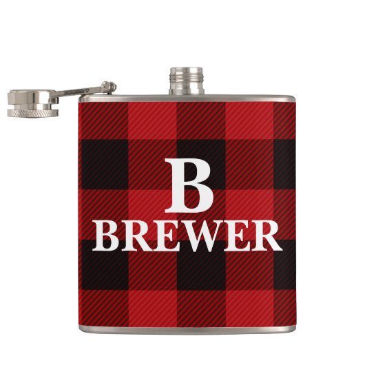 Aangepaste familienaam Red Tartan Vinyl Flask Heupfles (Geopend)